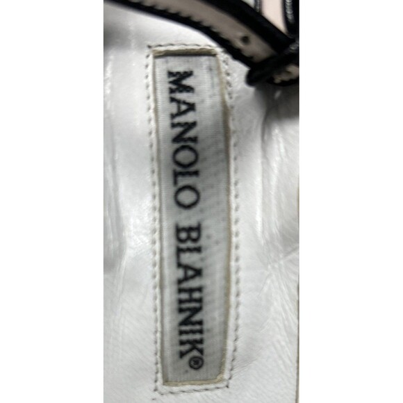 Manolo Blahnik White Black Petal Open Toe Block Heel Pumps Italy Size 5.5 - Picture 7 of 10